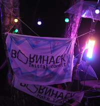 BornHack banners from previous camps.